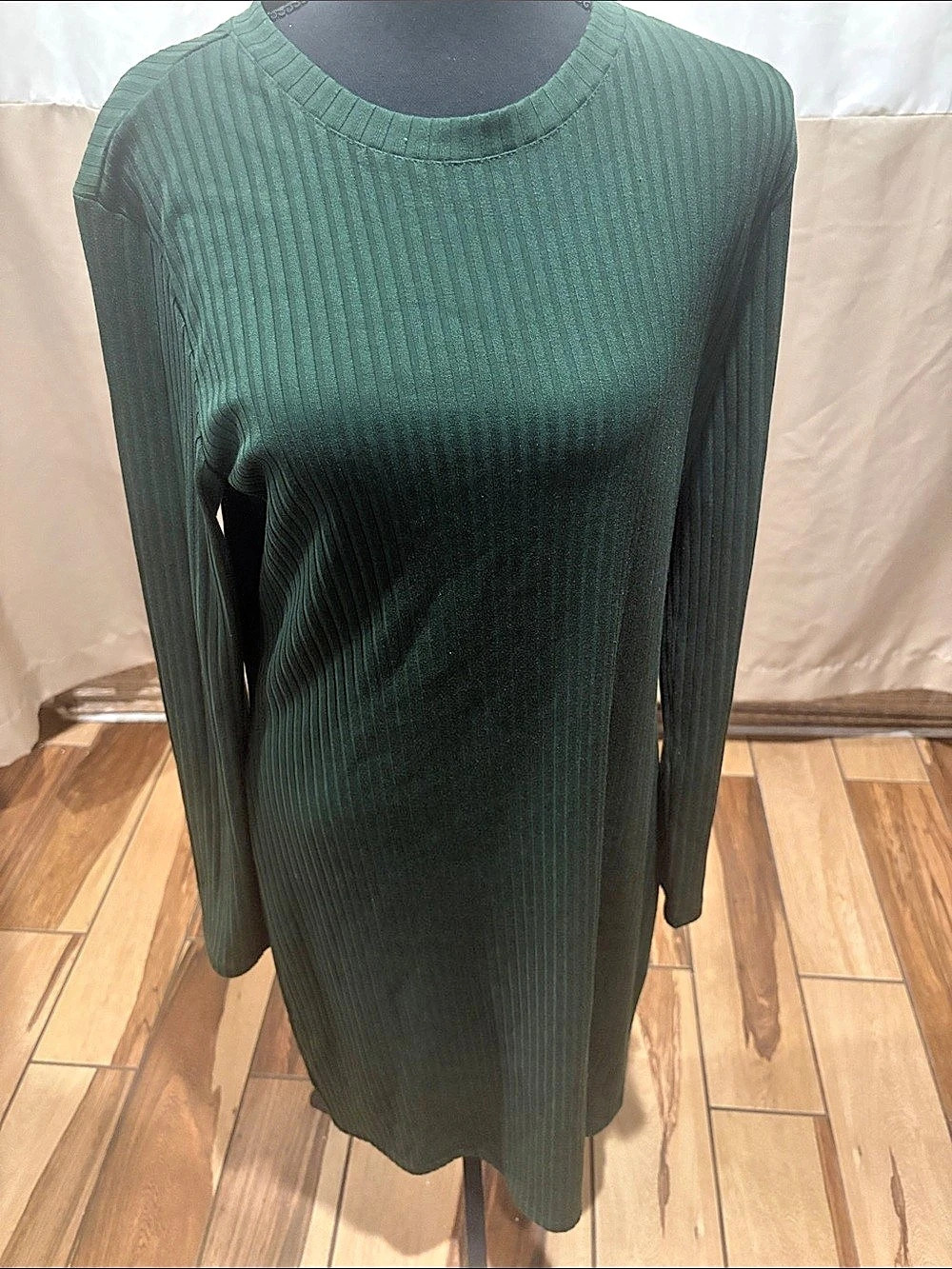 H&M Ribbed Long Sleeve Dress in Green NWT